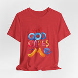 T-Shirt — "Yes! God Cares For Me" Colorful Faith Graphic Tee