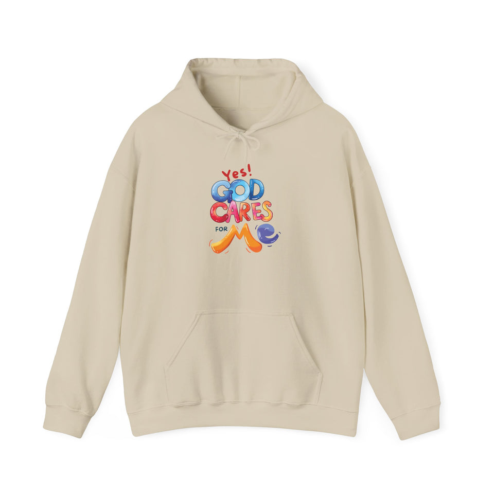 God Cares For Me Hoodie — Colorful Positive Faith Sweatshirt
