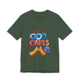 T-Shirt — "Yes! God Cares For Me" Colorful Faith Graphic Tee