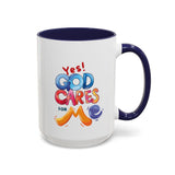 Yes! God Cares For Me Accent Coffee Mug — Inspirational Religious Coffee Mug