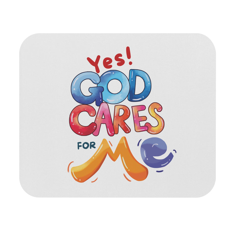 Yes! God Cares For Me Rectangle Mouse Pad — Colorful Christian Desk Mat