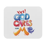 Yes! God Cares For Me Rectangle Mouse Pad — Colorful Christian Desk Mat