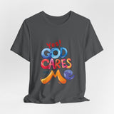 T-Shirt — "Yes! God Cares For Me" Colorful Faith Graphic Tee