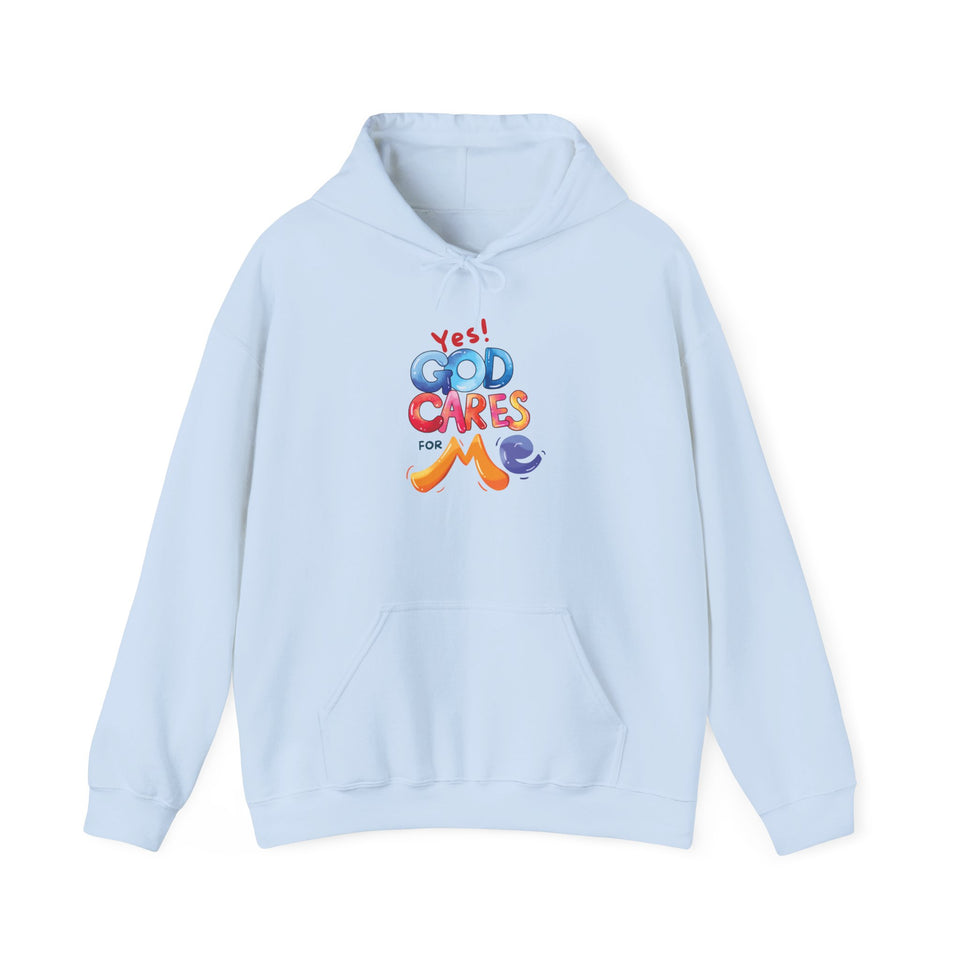 God Cares For Me Hoodie — Colorful Positive Faith Sweatshirt