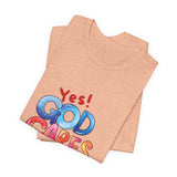 T-Shirt — "Yes! God Cares For Me" Colorful Faith Graphic Tee