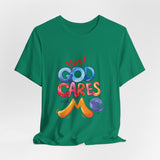T-Shirt — "Yes! God Cares For Me" Colorful Faith Graphic Tee
