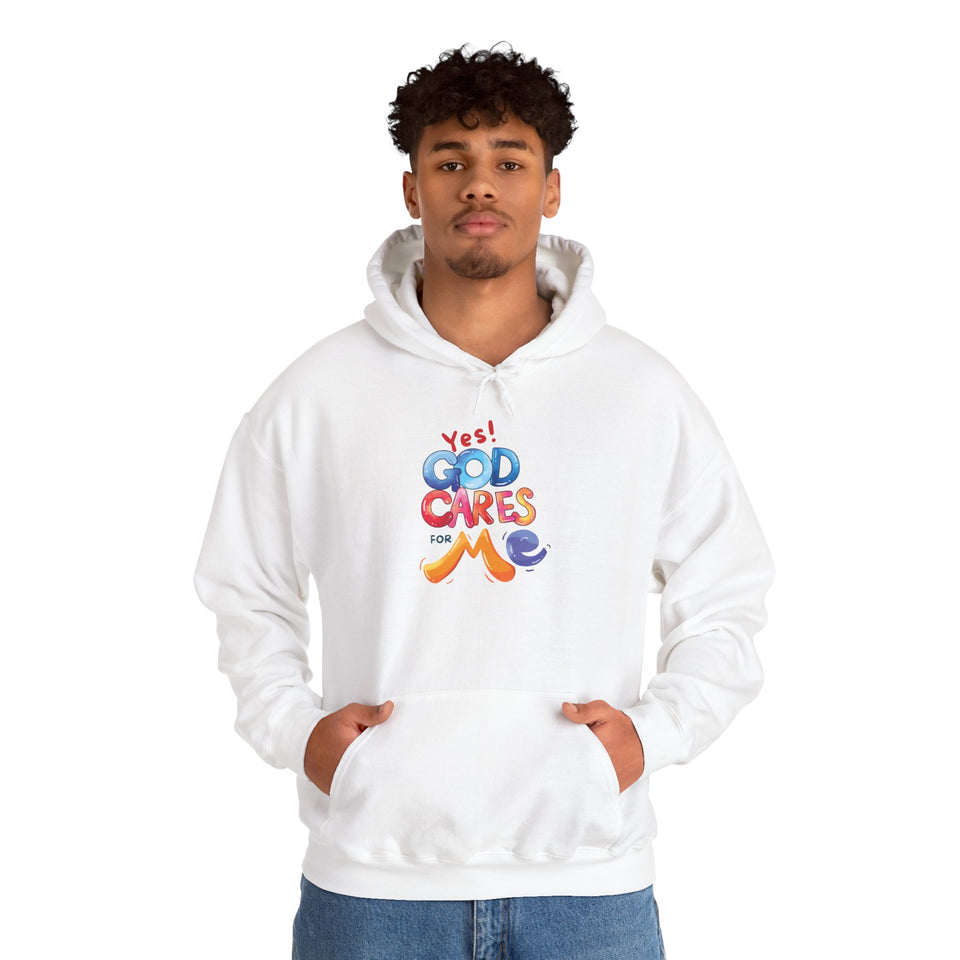 God Cares For Me Hoodie — Colorful Positive Faith Sweatshirt