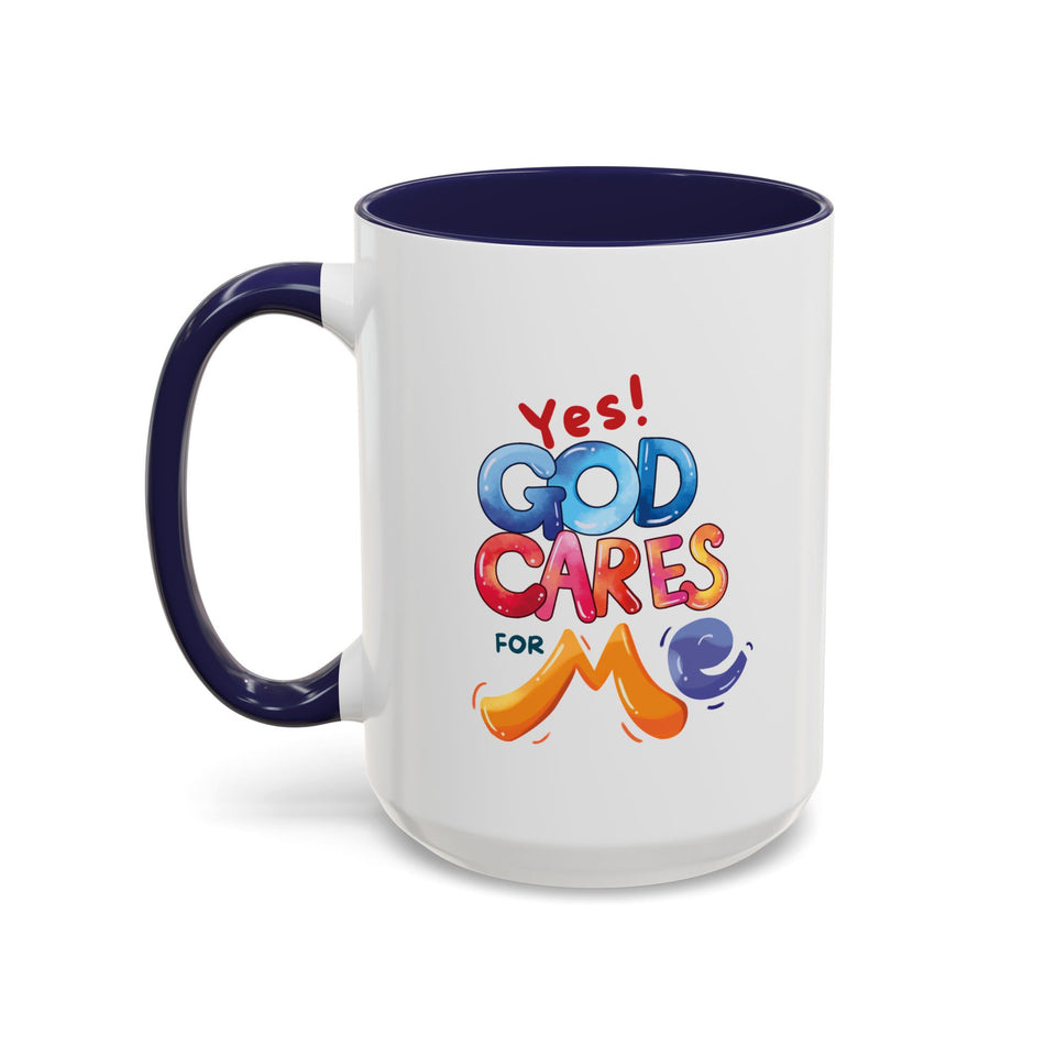 Yes! God Cares For Me Accent Coffee Mug — Inspirational Religious Coffee Mug