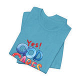 T-Shirt — "Yes! God Cares For Me" Colorful Faith Graphic Tee