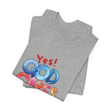 T-Shirt — "Yes! God Cares For Me" Colorful Faith Graphic Tee