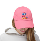 Distressed Cap — "Yes! God Cares for Me" Colorful Faith Baseball Hat