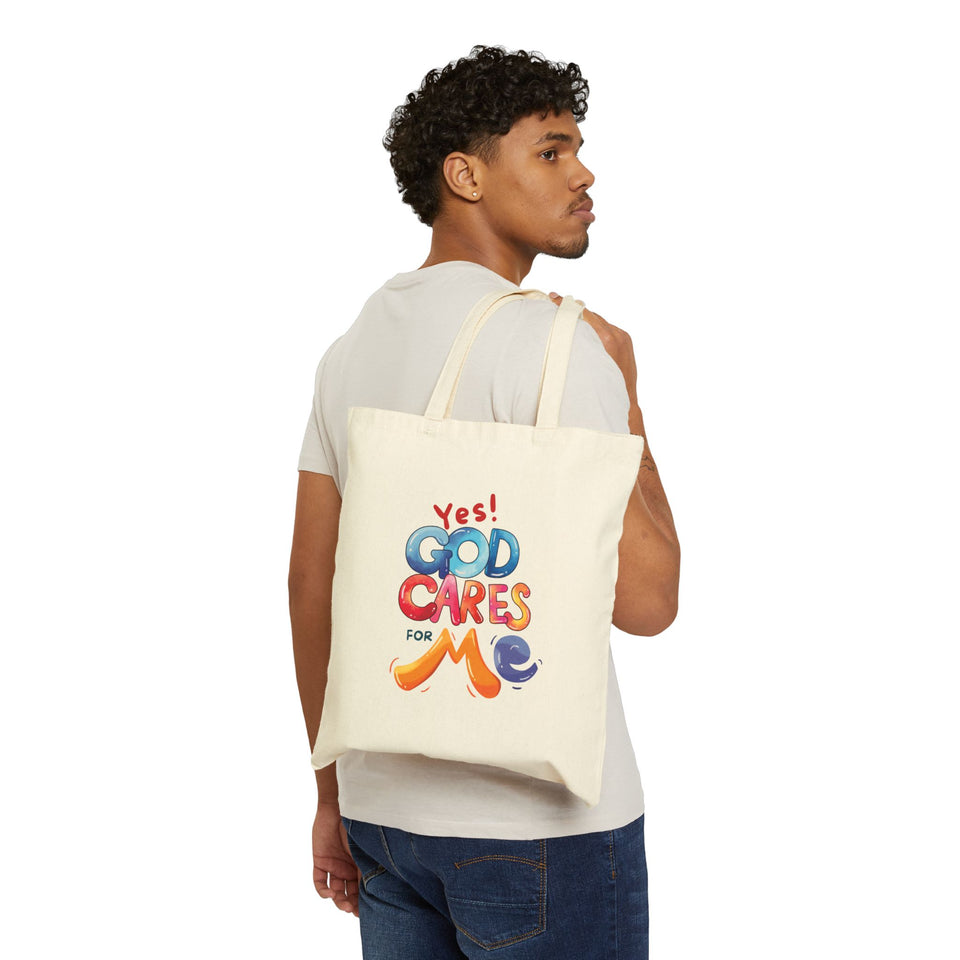 Tote — "Yes! God Cares For Me" Inspirational Canvas Tote Bag