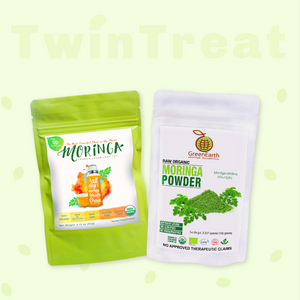 Moringa Miracle Twin Treat Pack of 2 of Moringa Loose Leaf Tea  2.12 oz + Moringa Powder 3.5 oz by GreenEarth
