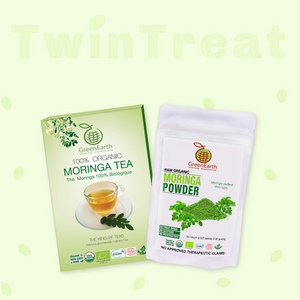 Moringa Miracle Twin Treat Pack of 2- Moringa Loose Leaf Tea  3.5 oz + Moringa Powder 3.5 oz by GreenEarth