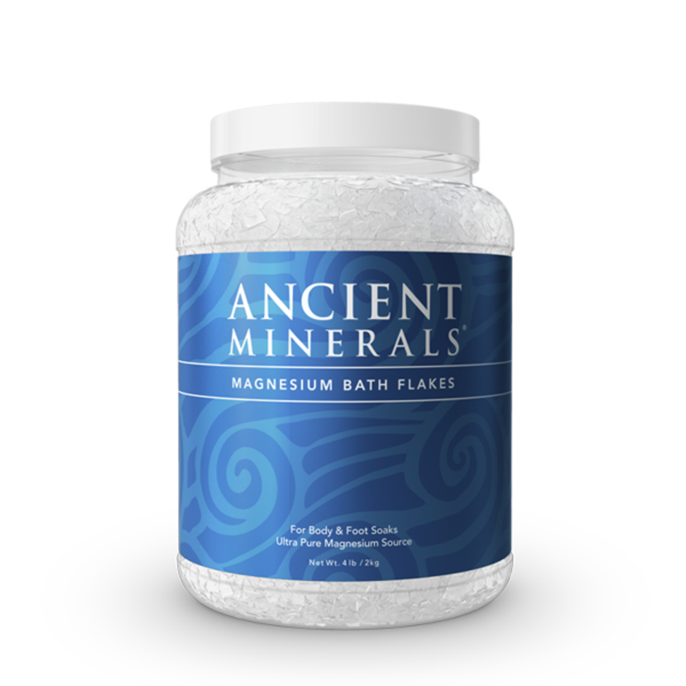 Ancient Minerals® Magnesium Bath Flakes 4 lb in Jar available at www.mvpselections.com