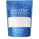Ancient Minerals® Magnesium Bath Flakes 8 lb in stand-up resealable pouch available at www.mvpselections.com