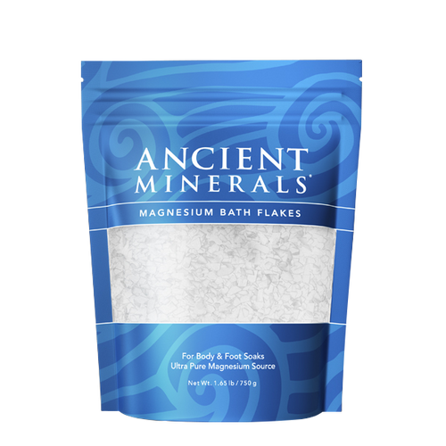 Ancient Minerals® Magnesium Bath Flakes 1.65 lb in stand-up resealable pouch available at www.mvpselections.com