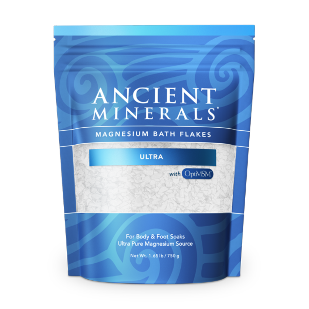 Ancient Minerals® Magnesium Bath Flakes ULTRA 1.65 lb in Pouch available at www.mvpselections.com