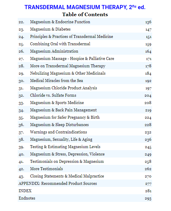Transdermal Magnesium Therapy, 2nd ed, by Dr. Mark Sircus Table of Contents part 2