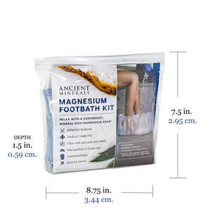Ancient Minerals® Magnesium Footbath Kit Travel pack 8.75L x 7.5W x 1.5D size in inches