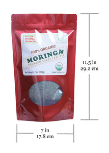 Size of SuperSaver Pack Moringa Loose Leaf Tea 7 oz in Red Pouch by GreenEarth