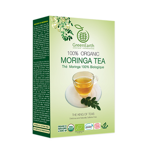 side View Classic Small Pack Moringa Loose Leaf Tea 3.5 oz in Box by GreenEarth