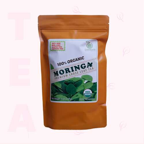 Regular Pack Moringa Loose Leaf Tea 5 oz in Orange Pouch by GreenEarth