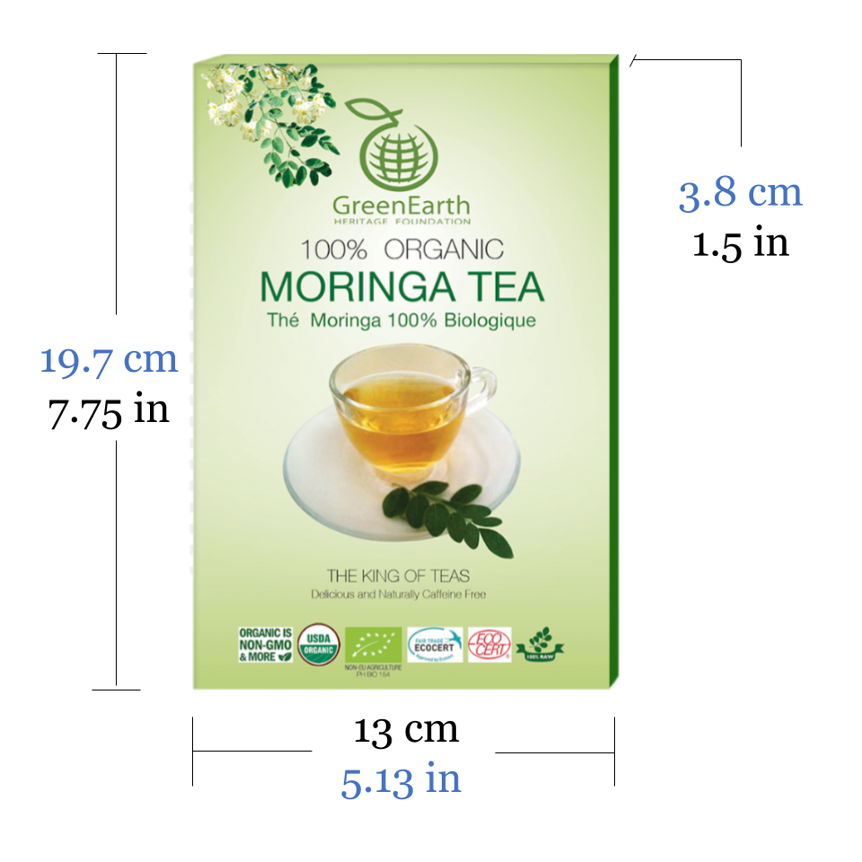 Size of Classic Pack Moringa Loose Leaf Tea 3.5 oz in Box by GreenEarth