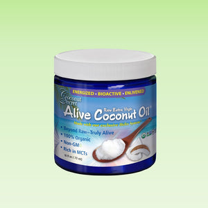 Coconut Secret extra-virgin oil 16 oz in blue glass jar